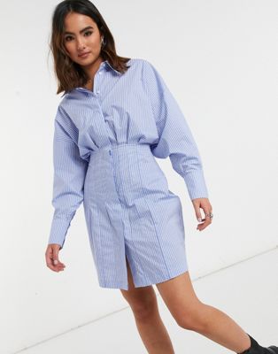 Femme Object - Robe chemise courte à rayures avec taille froncée