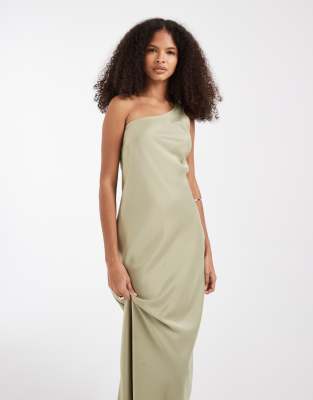 Object - Robe longue asymétrique en satin - Vert sauge