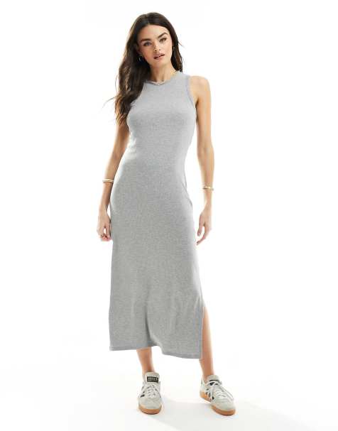 Object - Robe longue en jersey à dos nageur - Gris clair chiné - view 1