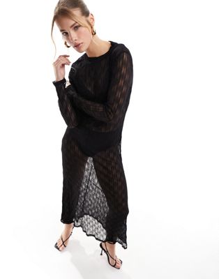 Object textured sheer long sleeve maxi dress in black - ASOS Price Checker