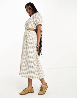 Object cut out side midi dress in neutral stripe - ASOS Price Checker