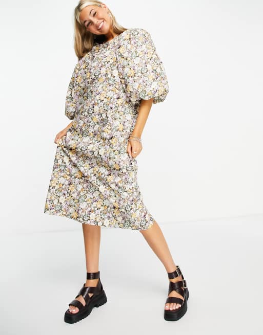 Object - Robe mi-longue à manches oversize et imprimé fleuri