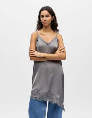 Object - Robe nuisette asymétrique avec détails en dentelle - Gris