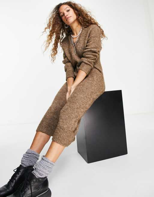 Object - Robe polo longue en laine brossée - Marron