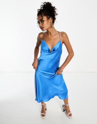 Object satin cami midi dress in blue - ASOS Price Checker