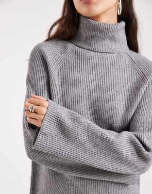 Object Roll Neck Knit Sweater In Gray