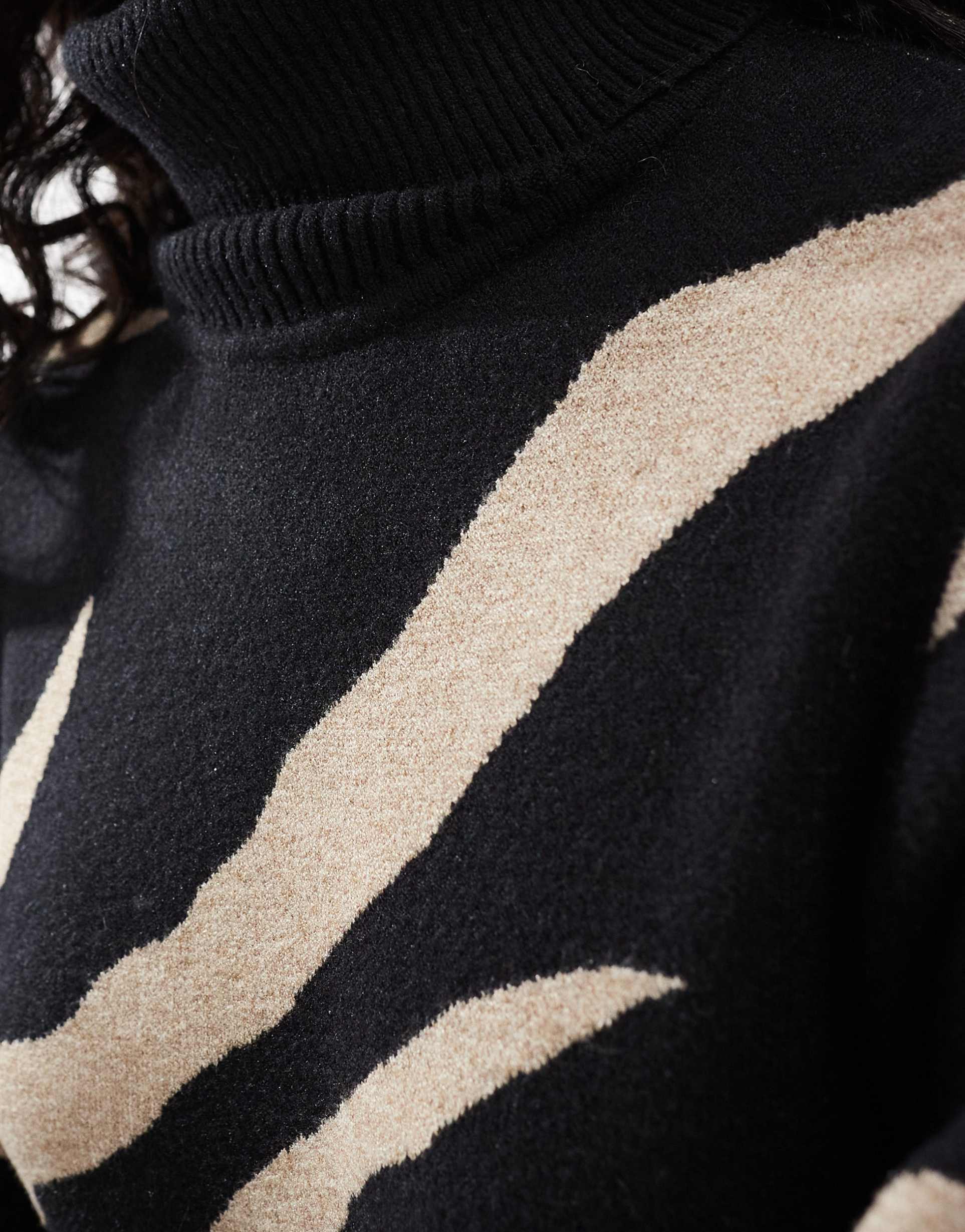 object roll neck knitted dress in abstract zebra print
