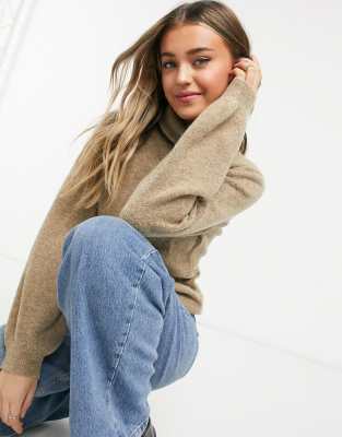 roll neck beige jumper