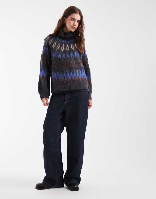 Object Rollkragen-Pullover mit Fair-Isle-Strick in Blau-Multicolor, 4 von 4