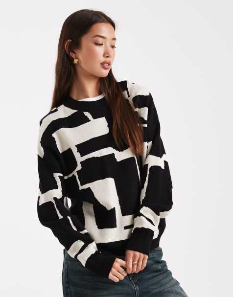 Object round neck sweater in black and white animal print - view 1