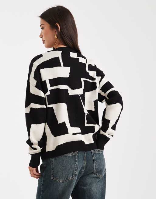Object round neck sweater in black and white animal print, 4 of 4