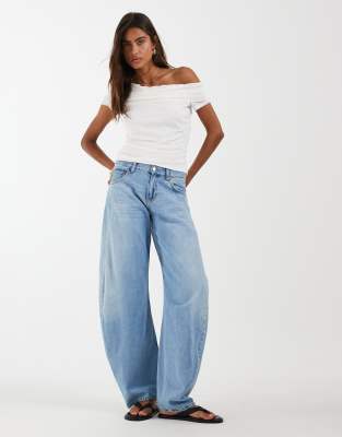 Object Ruched Mesh Off The Shoulder Top In White