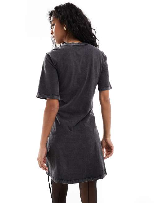 Henley Waffle Mini Dress With Side Ruching