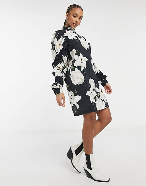 Object ruched sleeve dress in floral print