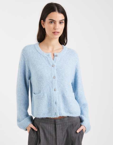 Object - Ruimvallend gebreid vest met zakdetail in aqua haze - view 1