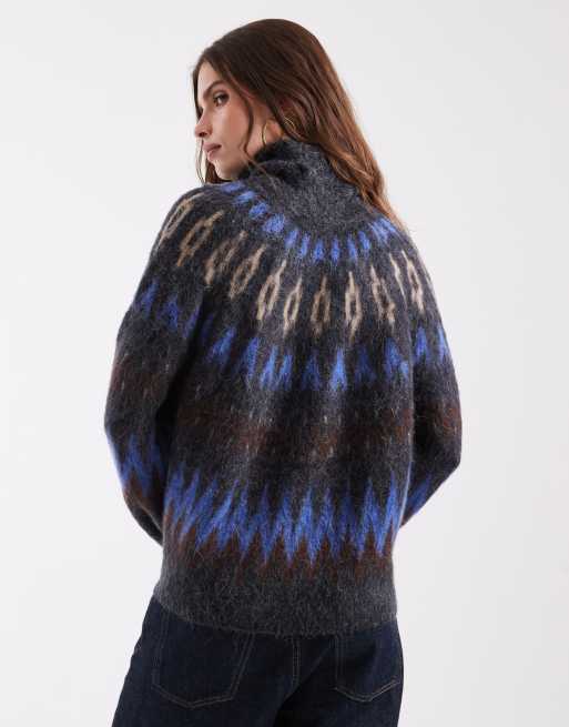 Object rullekrave-striktrøje med fair isle-mønster i blå multifarvet, 3 af 4