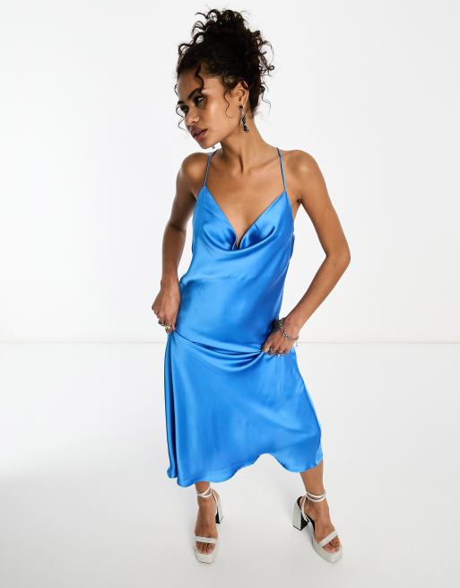 Object satin cami midi dress in blue | ASOS