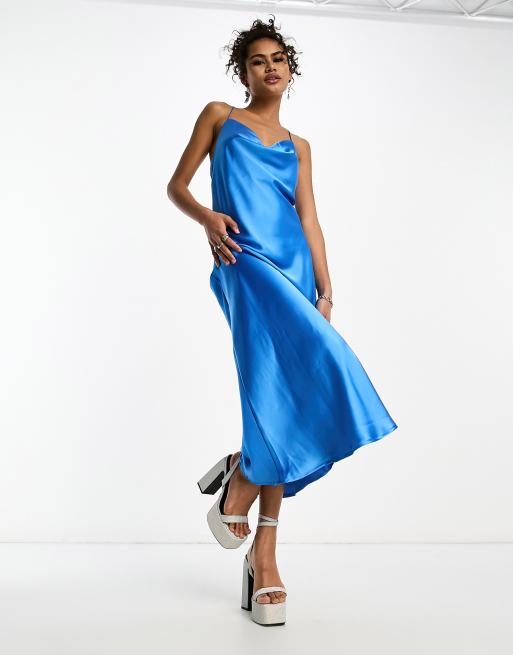 Object satin cami midi dress in blue | ASOS