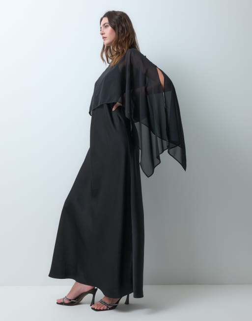 Object satin maxi dress with cape detail in black, 3 of 5