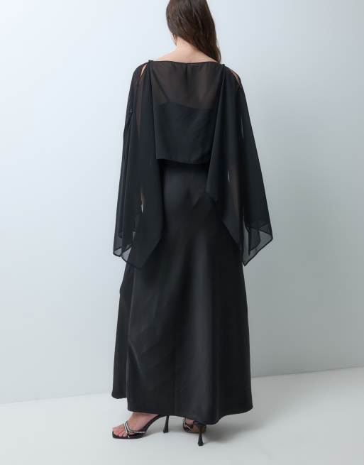 Object satin maxi dress with cape detail in black, 5 of 5