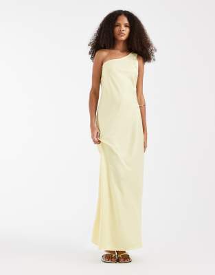 Satin-Maxikleid in Buttergelb mit One-Shoulder-Träger Gelb 44