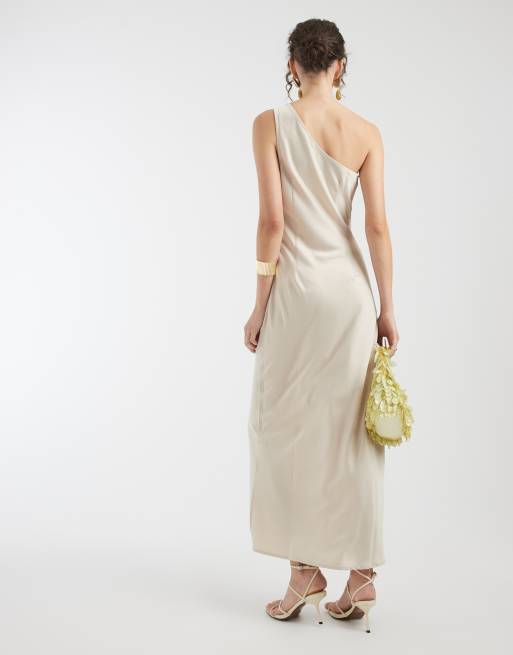 Object – Satin-Maxikleid in Sandmuschel-Beige mit One-Shoulder-Träger, 3 von 4