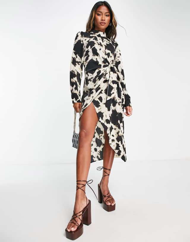 Object satin midi dress in animal print