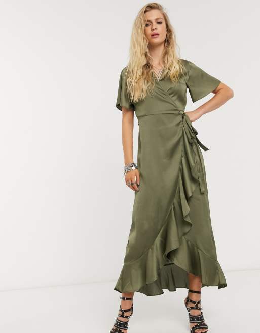 Ruffle trim store wrap dress