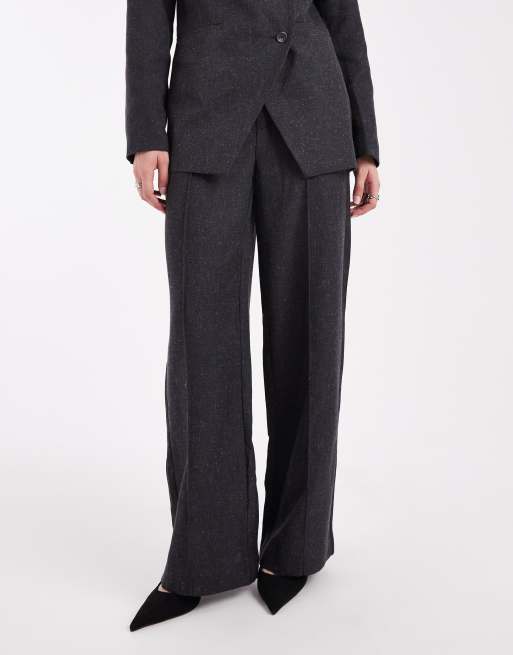 Object seam front tailored wide leg trouser co-ord in dark grey melange, 2 of 5