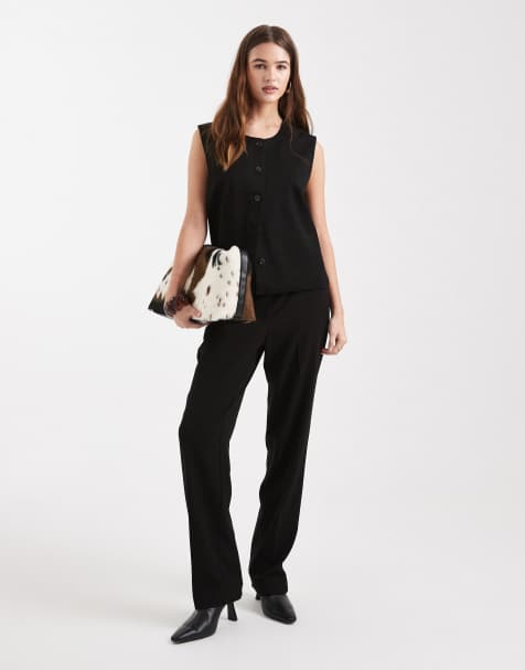 Object – Set in Schwarz mit Weste mit Rundhalsausschnitt und gerade geschnittener Hose - view 1