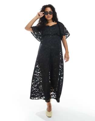 Object sheer burnout floral boho layering dress in black - view 1