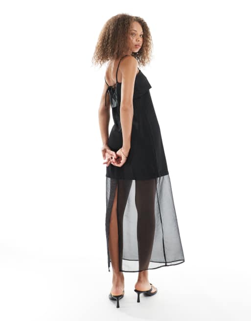 Object sheer hem chiffon maxi dress in black, 4 of 4