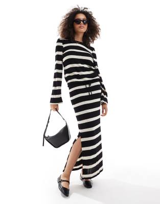 sheer knitted maxi skirt in mono stripe - part of a set-White