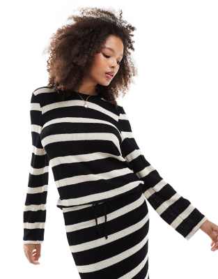 sheer knitted sweater in mono stripe - part of a set-White