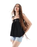 [Object] Object shirred floaty cami top with tie details in black 38 Black