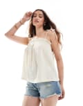 [Object] Object shirred floaty cami top with tie details in cream-White 36 birch/cream