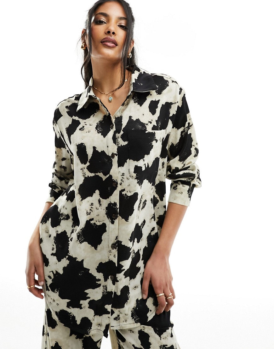 Object shirt co-ord in cow print-Multi
