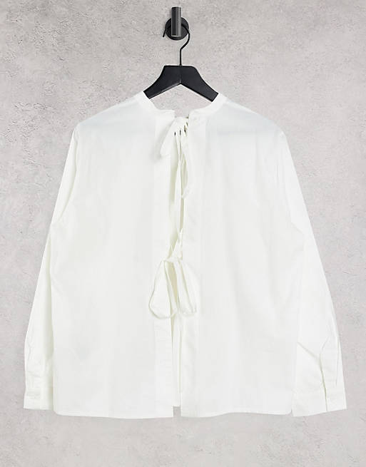 Object shirt with open back tie details in white
