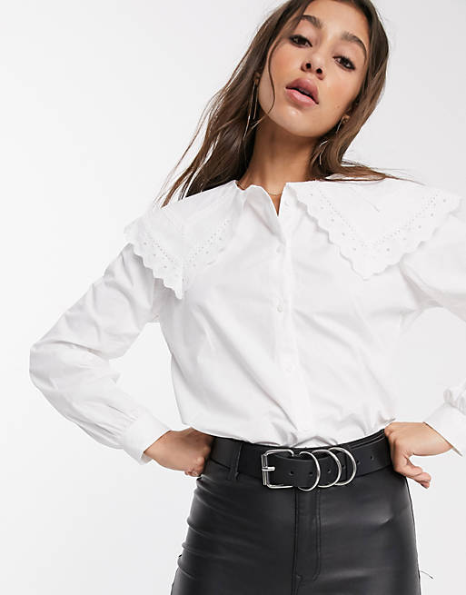 Object shirt with oversized embroidered collar in white | ASOS