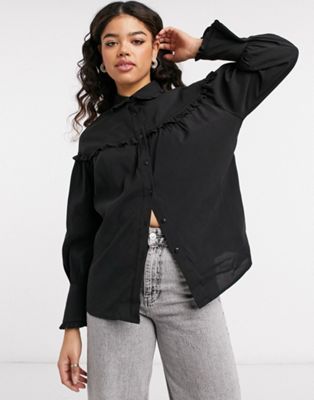 Object shirt with ruffle detail in black - ASOS Price Checker