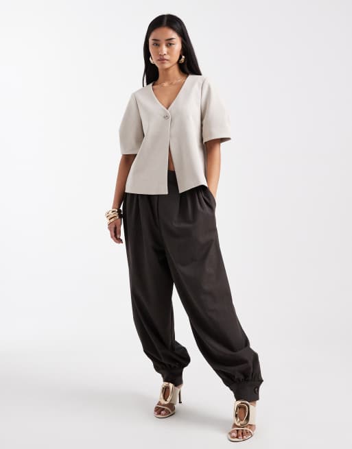 Object short balloon sleeve blazer co-ord in humus, 2 of 4