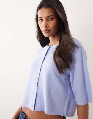 Object short sleeve knit cardigan in sky blue