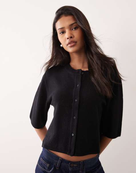 Object short sleeve knitted cardigan in black