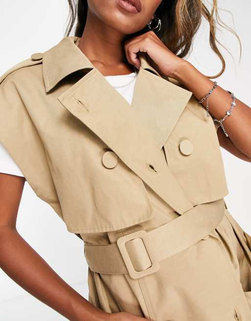 Object short sleeveless trench coat in beige