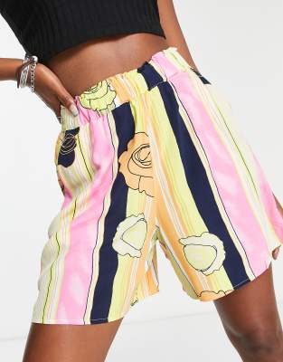 Object - Shorts mit Streifenmuster und Print in Rosa-Bunt