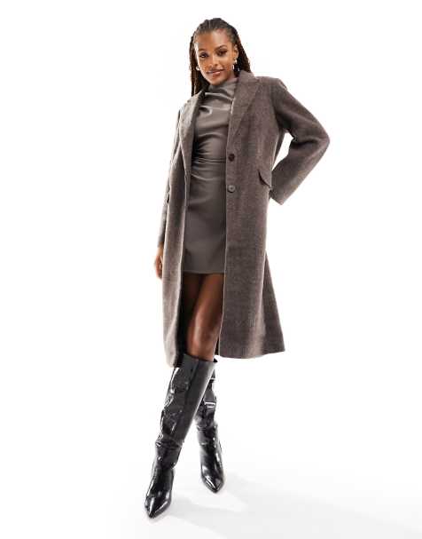 Object single breasted longline formal coat in brown melange - view 1