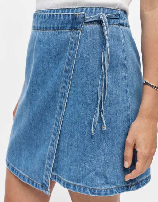 Object slå om-nederdel i lyseblå denim, 4 af 5