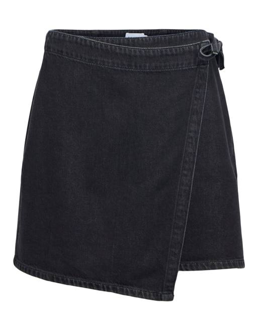 Object slå om-nederdel i sort denim, 5 af 5