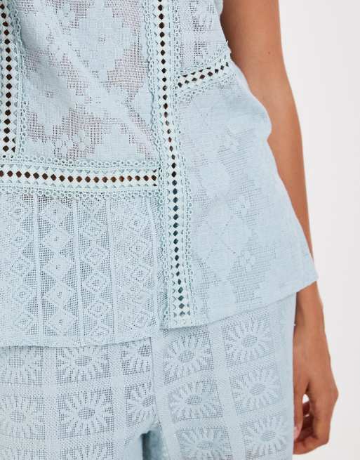 Object sleeveless crochet and lace patchwork top in sky blue (Part of a set), 4 of 4