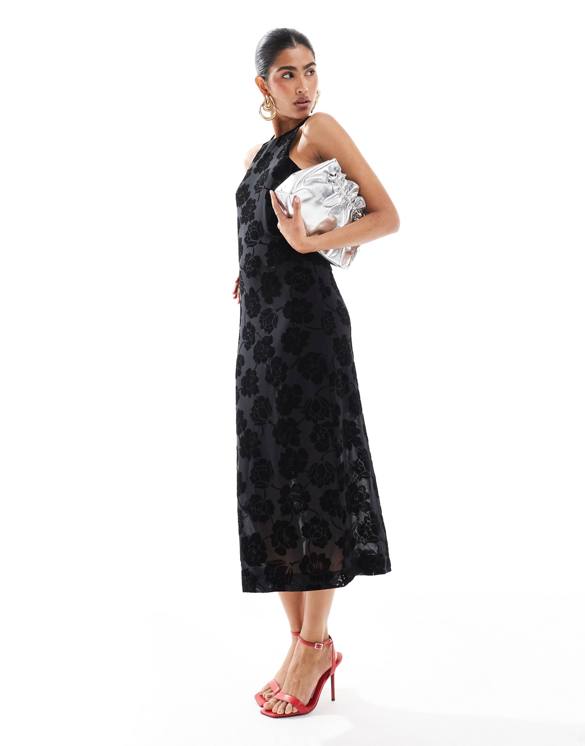 object sleeveless floral pattern maxi dress in black